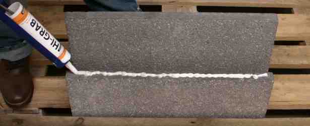 Concrete instant grab demonstration with high-grab adhesive.