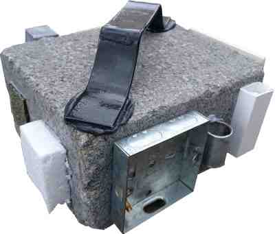 Sticking item to concrete block including plastic, metal, wood