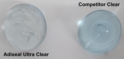 Clear sealant comparison vs popular sealant and adhesive competitor. Adiseal is clearer. 