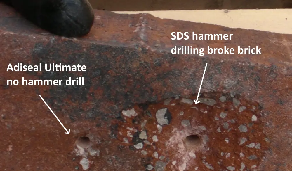 Sin taladro percutor frente a taladro percutor en ladrillo. Taladro de martillo rompió el ladrillo que es un problema común con taladros de martillo.